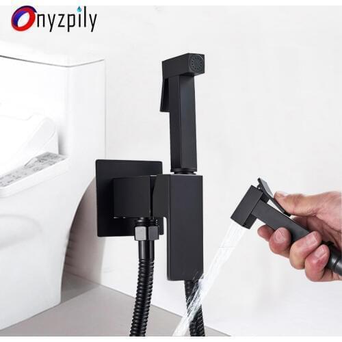 Onyzpily Bidet Faucet Brass Shower Tap Washer Mixer Cold Hot Water Mixer Crane Square Shower Toilet Sprayer Head