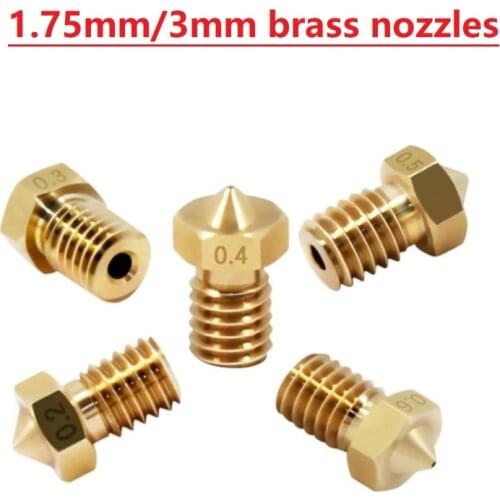 MEGA 3D Printer V6 M6 Threaded Brass Nozzle 0.2 0.25 0.3 0.4 0.5 0.6 0.8 1.0mm for 1.75/3.0MM Filament E3D V5 V6 Hotend Extruder
