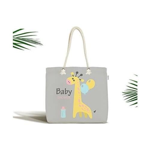 Realhomes Gift Baby Care Shoulder Bag Gray Ground Balloon And Giraffe Pattern Special Design Fabric Bag