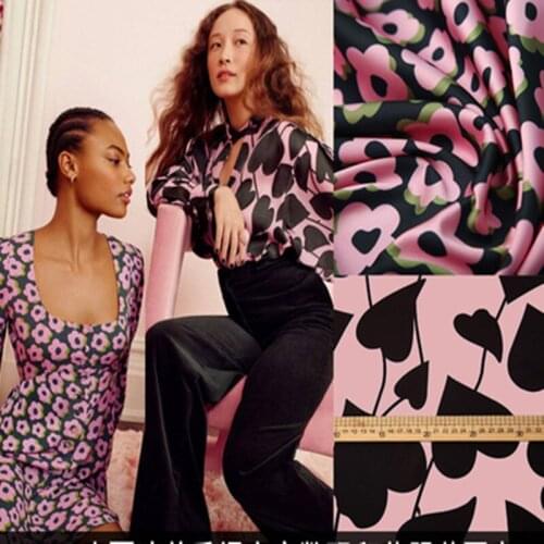 145cm*100cm European designer fabric Early spring clothing digital printing love flower skirt fabric sewing Shirt pants fabric