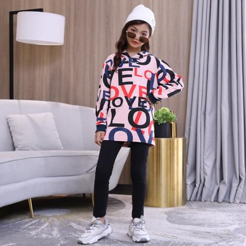 Hoodies For Girls Clothes Childrens Sweatshirt Cotton Pullover Tops Letter 2021 Kids Costume Spring Autumn Teen Streetwear