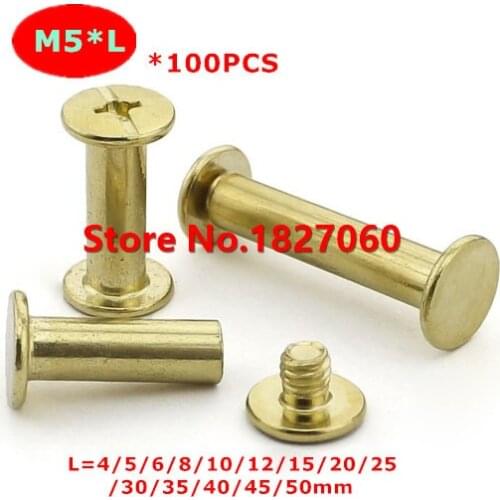 M5*6/8/10/12/13/20/25/30mm Chicago Screws, Photo Album screw, Snap Rivet Books Butt Screw, assembling Bolts Steel Brass plated