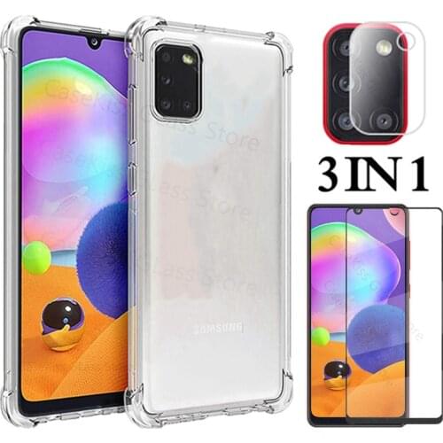 3-in-1capa,glass+airbag case for samsung galaxy a31 a51 a71 a21 a41 camera Lens screen protector on samsung m11 m51 a12 glass