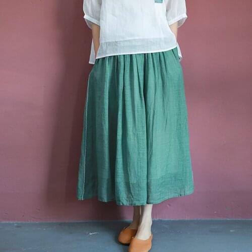Women Loose Solid Color Elastic Waist Ramie Double Layer Skirts Ladies Vintage Skirt Female Summer Skirts 2021