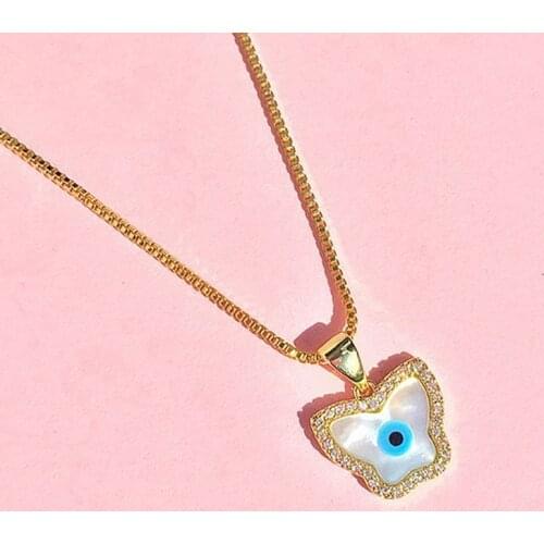Gold Color Chain Butterfly Necklace Pendant Choker Women Statement Collares Beach Jewelry Gift Collier Crystal Turkish Evil Eye