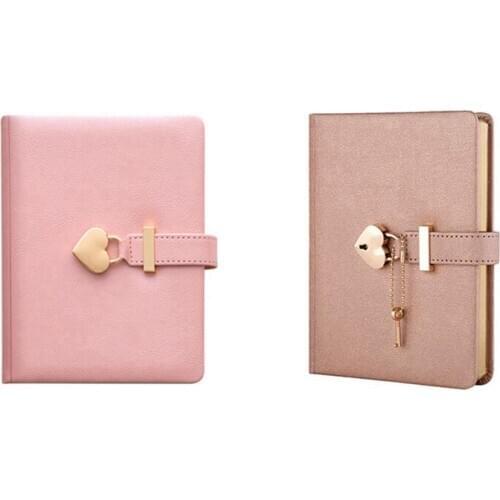 2 Pcs Heart Shaped Combination Lock Diary with Key Personal Organizers Secret Notebook Gift-Pink & Champagne