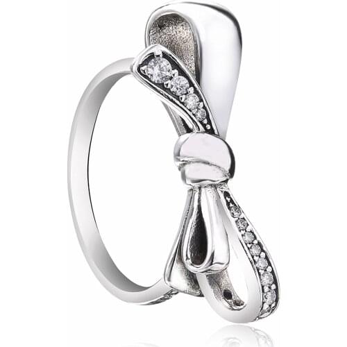 Ajax 925 Sterling Silver Cute Bowknot Ring For Girls Engaged Fashion Womens Gifts