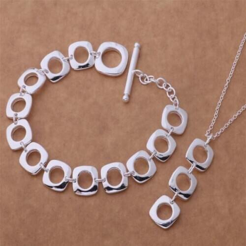 AS038 Hot Lucky Silver Color Jewelry Sets For Women Jewelry Sets Necklace 239 + Bracelet 163 /dkiambpa Becajvja