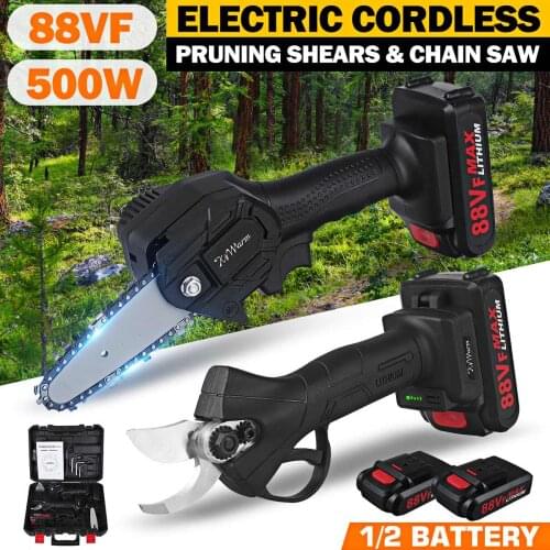 1080W 88V 2 IN 1 Cordless Pruner Lithium-ion Battery Electric Pruning Shear Branches Cutter Mini Electric Chian Saw Garden Tool