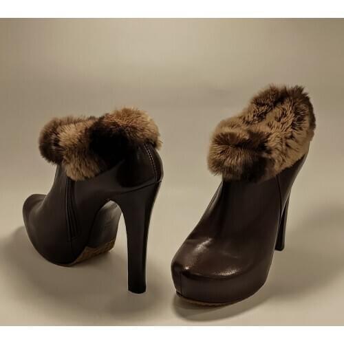 Winter Autumn Women Platform Base High Heels Ankle Fur Genuine Leather Comfortable Black Brown Best Quality Stylish Booties