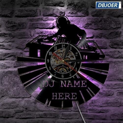 DJ Creative Vinyl Light Personalized 12" Disco Custom Name Laser Etched Handmade Art LED Glowing Wall Clock Home Decor