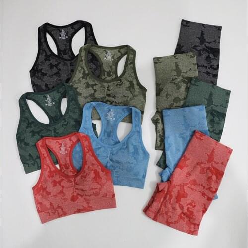 Yoga Outfit for Women Seamless 2 Piece Workout Gym Adapt Animal Camo High Waist Shorts with Sport Bra Set