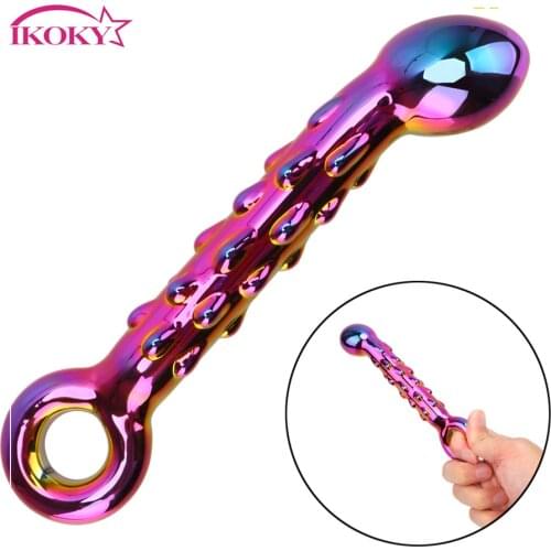 IKOKY Dildo Anal Plug Female Masturbation Sex Toys for Women Vagina Massage Fake Long Penis Cock Anal Stimulation Crystal Glass