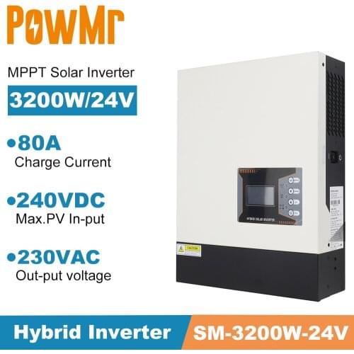 PowMr 3200W Hybrid Inversor 24V Pure Sine Wave Off Grid 230V with 80A MPPT Battery Charger Controller and Support WIFI Monitor