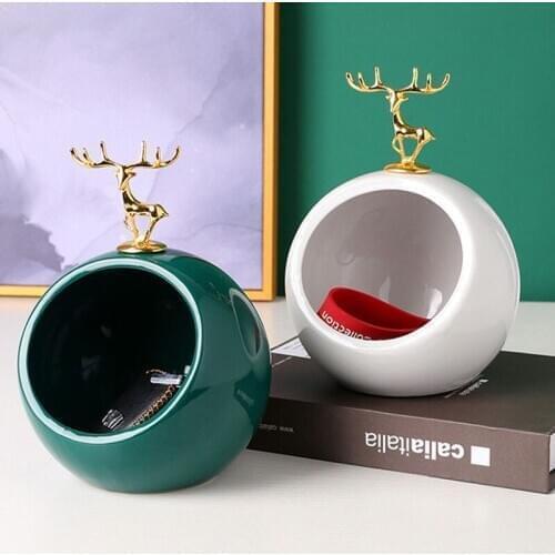 Golden Elk Ceramic Storage Jars Fawn Decorative Porcelain Biscuit Candy Pot Coffee Table Desktop Decoration Organizer Ornaments