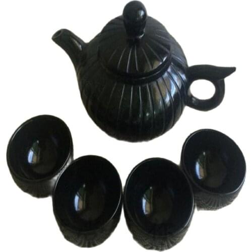 China handmade Natural jade carving jade teapot and tea cup A set