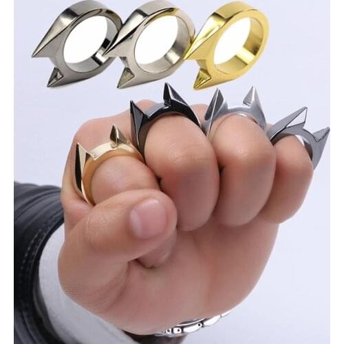 Self-Defense Rings For Women Man Metal Multifunctional Knuckle Cat Ear Shape Attack Rings Jewelry Accessories Girlfriends Gift