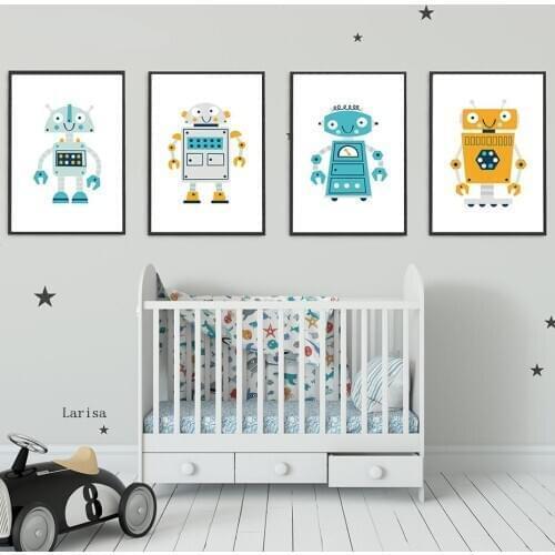 Creative Cartoon Robot Decor Painting Print Canvas Poster Wall Art Picture for Children Room Nursery Decoration No Frame