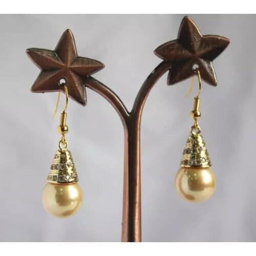 Fashion womens gold-plated 12 mm yellow Shell Pearl Earrings