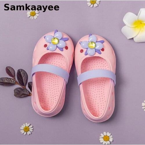 0-4y Kids Mules Clogs Summer Baby Girls Flowers Sandals Toddler Princess Slippers Children Flat Cute Non-Slip Garden Shoes Y15