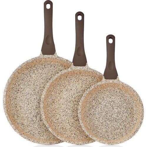 Granite Pan Set 3 Pcs Casting Pan Meat Sealing Omelette Pan Huevos Rancheros Fry pan Crepe and Pancake Pan Set