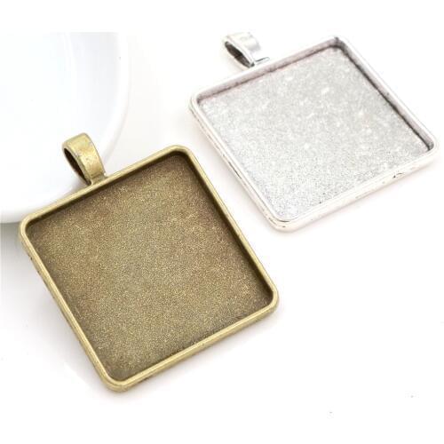 New Fashion 5pcs 25mm 30mm Inner Size 2 Colors Square Cabochon Base Setting Charms Pendant,Fit Square Glass Cabochons