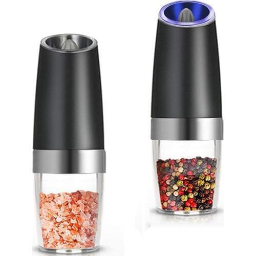 New Premium Gravity Electric Salt and Pepper Grinder Set of 2 Battery Powered Salt Shakers, Automatic One Hand Pepper Mills with