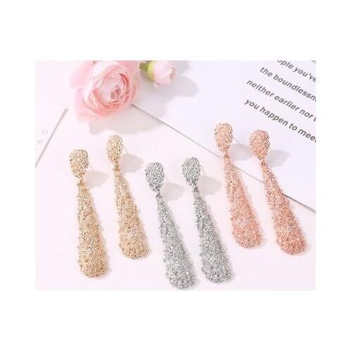 New fashion Exaggerated metal frosted long earrings drop-shaped relief long earrings