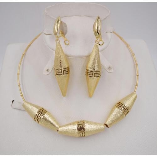 NEW style High Quality Ltaly 750 Gold color Jewelry Set For Women african beads jewlery fashion necklace set earring jewelry