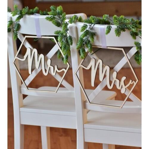 Personalize wedding Newly Married couples Mr&MRS Chair Signs, custom Mr and Mrs geometric chair signs- wooden chair signs