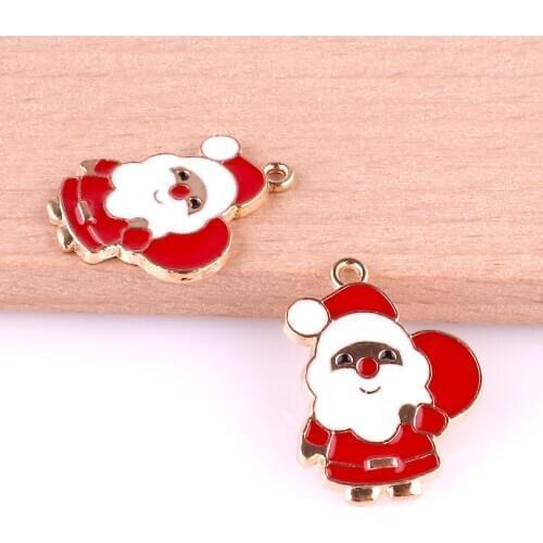 20Pcs/Lot Metal Drop Oil Enamel Santa Claus Charms Finding Metal Christams Gift Bracelet Necklaces Jewelry Wholesale