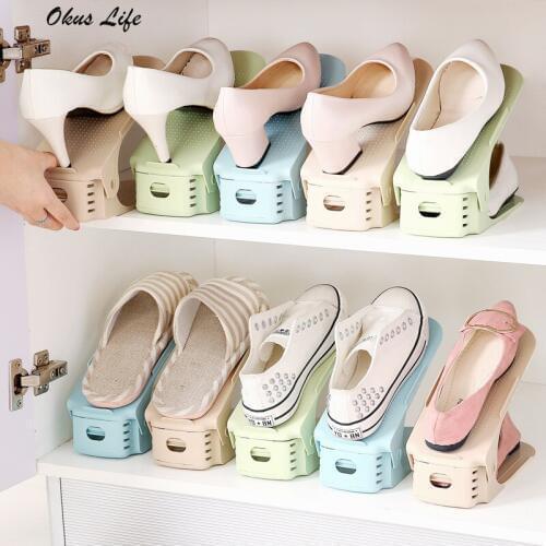 Adjustable 10pcs Plastic Shoes Rack Shleves 3 Levels Shoe Holder Save Space Shoes Organizer Double Stand Shelf for Living Room