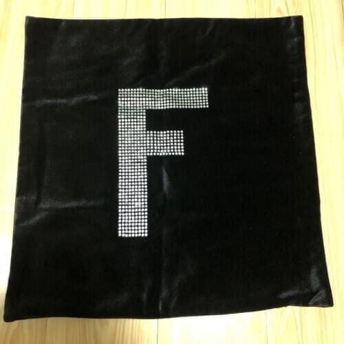 45cm High Quality F/C Letter Velvet Pillowcase Crystal Sparkle Diamond Stones Logo Home Decor Cushions