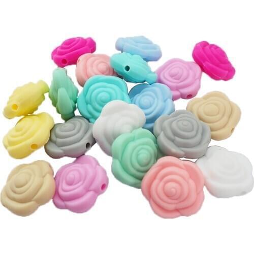 Chenkai 10PCS BPA Free Silicone Rose Beads Baby Flower Teething For DIY Chewable Nursing Pendant Pacifier Chain Accessories