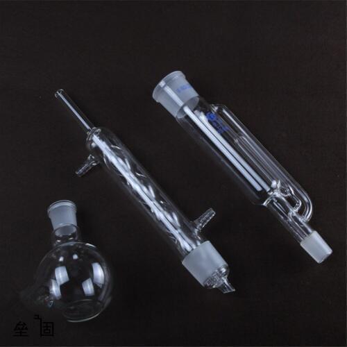 60ml,Glass soxhlet extractor body & Allihn condenser Spherical shape condenser ,1 Flat Bottom Flasks for Lipid Extraction