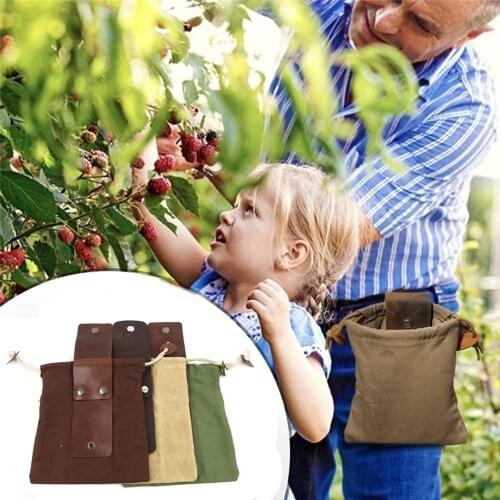 Bushcraft Foraging Bag Leather Canvas Fruit Picking Pouch For Hiking Camping Treasures Seashells Easy Looping Around Belts Tool