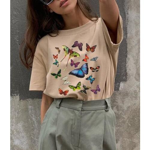 Sunfiz YF 2020 T-shirt The Kite Butterfly T Shirt Effect Cute Tees Butterfly Music Album Women Cotton New Summer Hip Hop Tops