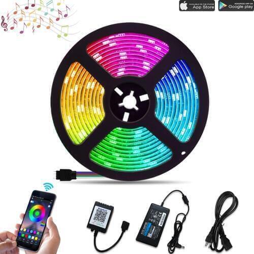 24V 5050SMD RGB LED Strip Light, Kit with 10M(32.8Ft), 300LEDs, Bluetooth APP Controller,CE Adapter, Sync To Music