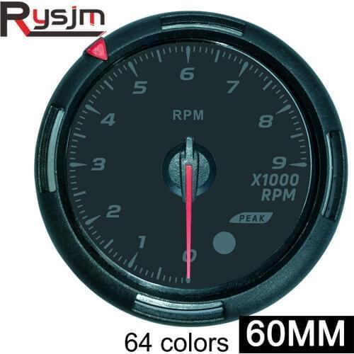 60MM tachometer for boat 0~9000 rpm meter Vacuum Water Temp Oil temperature Oil Press gauge 64 colors For Car Truck Motorcycle