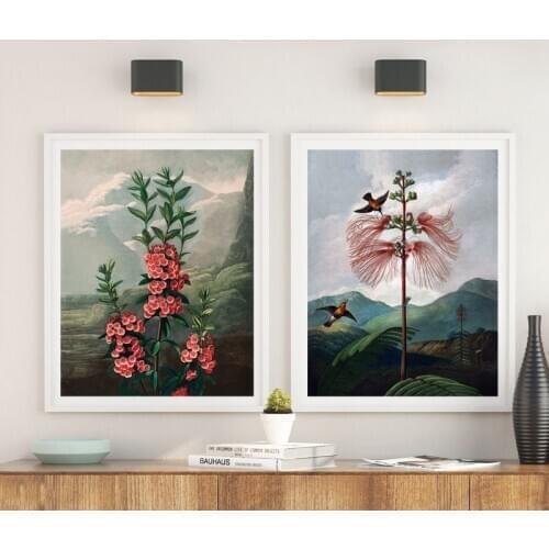 Vintage Botanical Flowers Art Prints Victorian Flower and Bird Hummingbird Poster Garden Wall Art Canvas Painting Home Decor