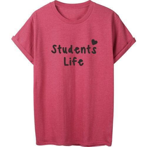 ONSEME Students Life Letter Print T Shirt Female Hipster Love Heart Graphic Tees Casual Cotton T Shirts Tumblr Basic Tops Tshirt
