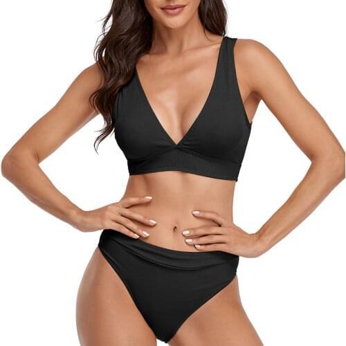 Solid Color Bikini Women V Neck Bathing Suit Beachwear Swimwear Swimsuit Sexy Push Up Bikinis Set Summer Brazilian Bikini#G3