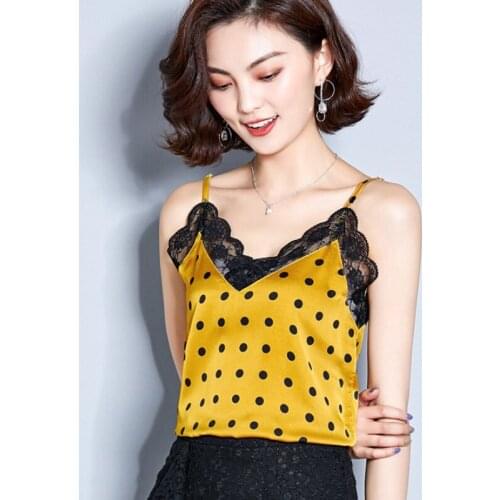 Womens Sleeveless Sexy White Top With Lace Camisole Tops Polka Dot Top For Women Summer Sexy V Neck Tops Womans Lace Camisoles