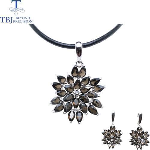 TBJ,natural smoky quartz gemstone jewelry set in 925 sterling silver nice special pendant earring for women Valentine gift box