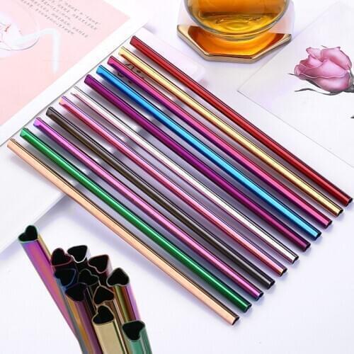 1PC Drinking Straw Colorful Reusable Stainless Steel Drinking straw Metal Straw Love Heart shape Top Bubble Tea Straws