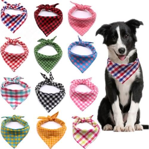 100PC/Lot Cotton Plaid Pet Dog Bandanas Adjustable Large Dog Scarves Collar Dog Grooming Accessories