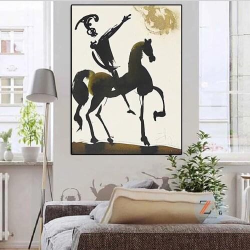 Surrealist master Salvador Dali abstract horseback warrior oil painting canvas painting wall art poster decorative painting