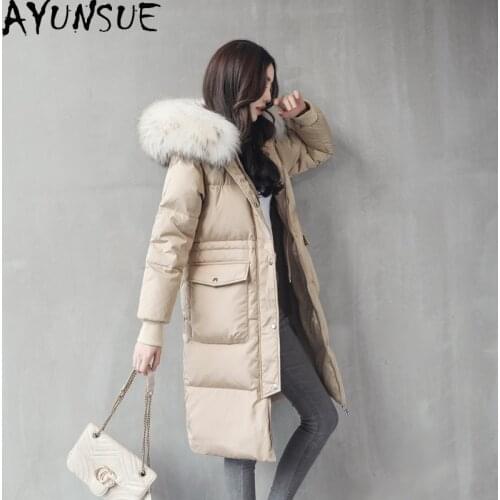 AYUNSUE Woman Coat 2020 Winter 80% white Duck Down Jackets Women Clothes Real Raccoon Fur Collar Parkas Female Jacket Casaco