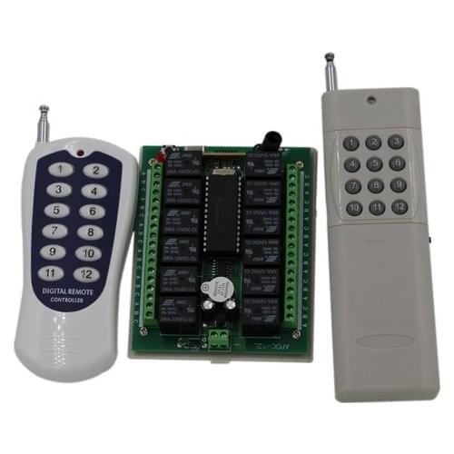 DC12V 24V 12CH 12CH RF Wireless Remote Control Switch System 2X Transmitters + Receiver 315/433.92MHZ Jog Self-lock Inter-lock