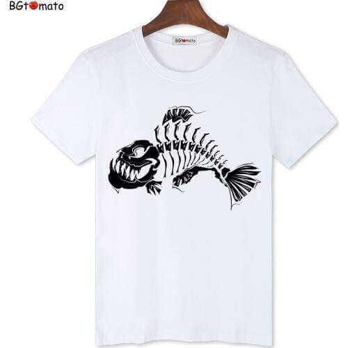 BGtomato skull fish tshirt new creative streetwear fashion men t shirt casual camisetas hombre hip hop t shirt fish tshirt men